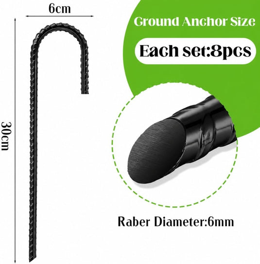 Grondankers 8 stuks 30 cm U-vorm van verzinkt staal – trampoline ankers – stormbeveiliging - happygetfit.com