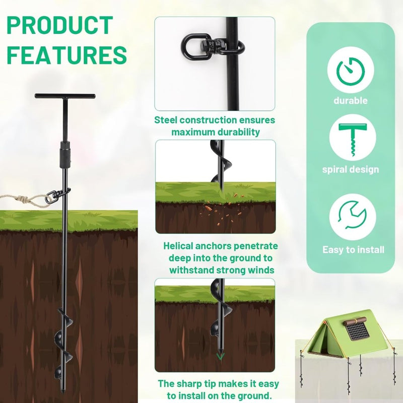 Laad afbeelding in Galerijviewer, Grondankers 8 stuks 40 cm met booradapter en opbergtas – trampoline ankers – stormankers - happygetfit.com
