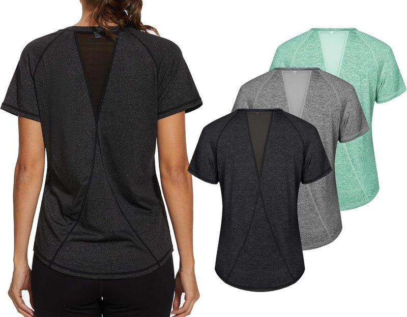 Laad afbeelding in Galerijviewer, Gyabnw Sportshirt dames T-shirts dames korte mouwen elastisch shirt gym dames rug ademend mesh top fitness yoga hardlopen dans - happygetfit.com
