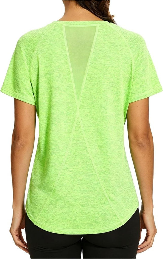 Gyabnw Sportshirt dames T-shirts dames korte mouwen elastisch shirt gym dames rug ademend mesh top fitness yoga hardlopen dans - happygetfit.com