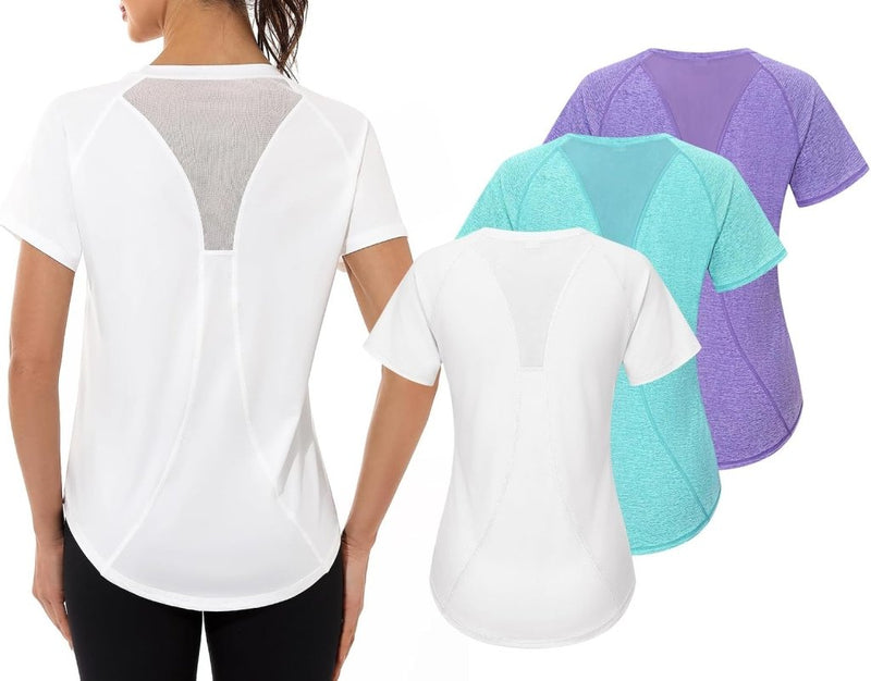 Laad afbeelding in Galerijviewer, Gyabnw Sportshirt dames T-shirts dames korte mouwen elastisch shirt gym dames rug ademend mesh top fitness yoga hardlopen dans - happygetfit.com
