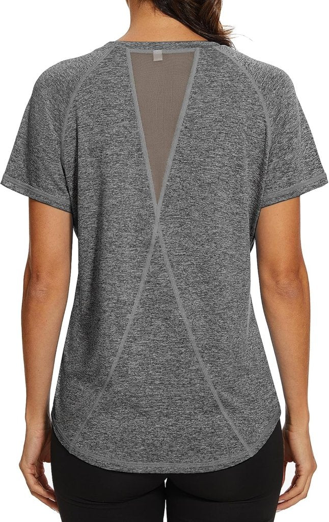 Laad afbeelding in Galerijviewer, Gyabnw Sportshirt dames T-shirts dames korte mouwen elastisch shirt gym dames rug ademend mesh top fitness yoga hardlopen dans - happygetfit.com
