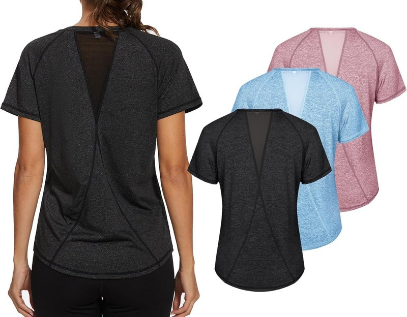 Laad afbeelding in Galerijviewer, Gyabnw Sportshirt dames T-shirts dames korte mouwen elastisch shirt gym dames rug ademend mesh top fitness yoga hardlopen dans - happygetfit.com

