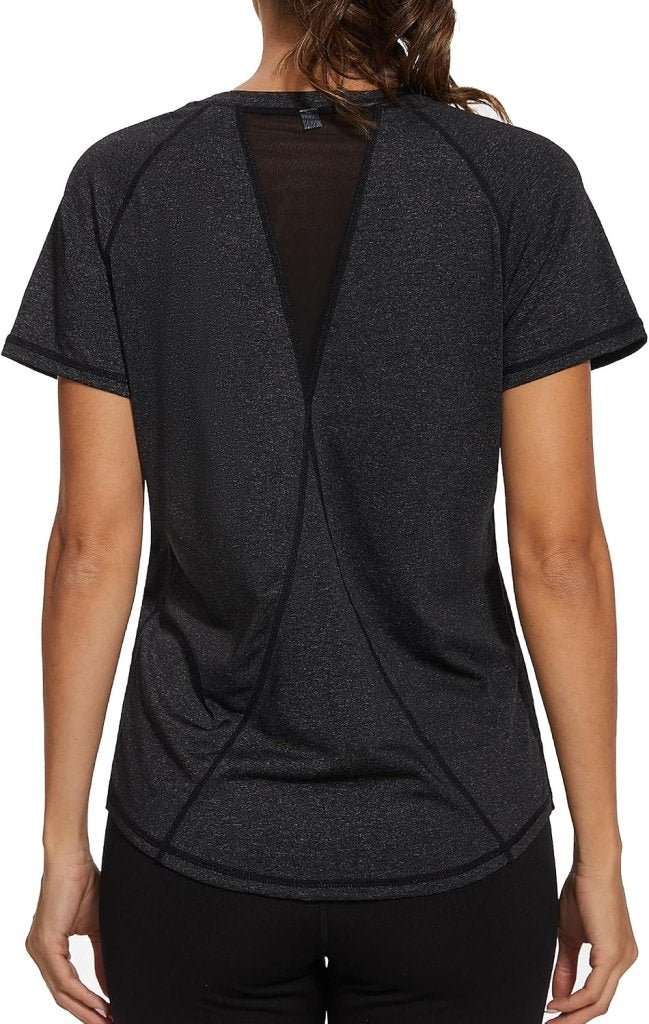 Laad afbeelding in Galerijviewer, Gyabnw Sportshirt dames T-shirts dames korte mouwen elastisch shirt gym dames rug ademend mesh top fitness yoga hardlopen dans - happygetfit.com
