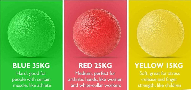 Laad afbeelding in Galerijviewer, De &quot;Versterk je grip, verminder stress en verbetering je gezondheid met onze stressballen&quot; bestaat uit drie ballen: groen (35KG) voor atleten, rood (25KG) voor vrouwen en werknemers, geel (15KG) voor kinderen en stressverlichting. Ideale handgreepversterkingsballen om spanning effectief te beheersen.
