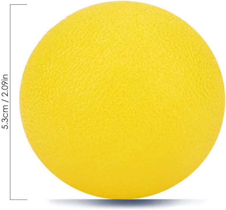 Laad afbeelding in Galerijviewer, Versterk je grip, verminder stress en verbeter je gezondheid met onze stressballen! Deze gele bal, met een diameter van 5,3 cm (2,09 inch), is perfect voor stress aangetoond en handkracht verbeteren, getoond tegen een witte achtergrond.

