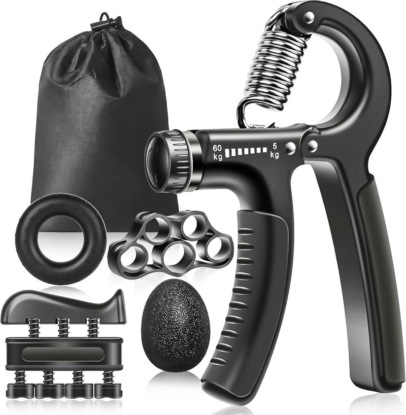 Laad afbeelding in Galerijviewer, Handtrainer set 5-delig met verstelbare weerstand van 5 tot 60 kg voor hand- en vingerkracht – griptraining – onderarmtraining - happygetfit.com
