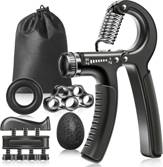 Handtrainer set 5-delig met verstelbare weerstand van 5 tot 60 kg voor hand- en vingerkracht – griptraining – onderarmtraining - happygetfit.com