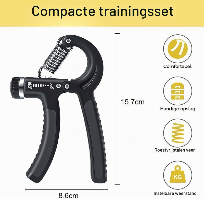 Laad afbeelding in Galerijviewer, Handtrainer set 5-delig met verstelbare weerstand van 5 tot 60 kg voor hand- en vingerkracht – griptraining – onderarmtraining - happygetfit.com
