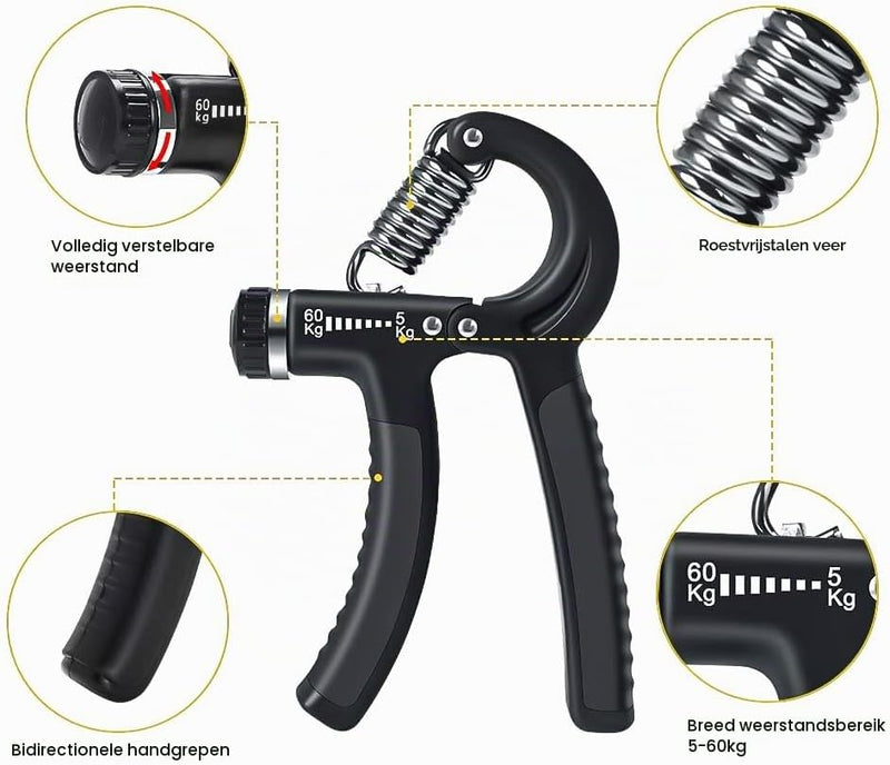 Laad afbeelding in Galerijviewer, Handtrainer set 5-delig met verstelbare weerstand van 5 tot 60 kg voor hand- en vingerkracht – griptraining – onderarmtraining - happygetfit.com

