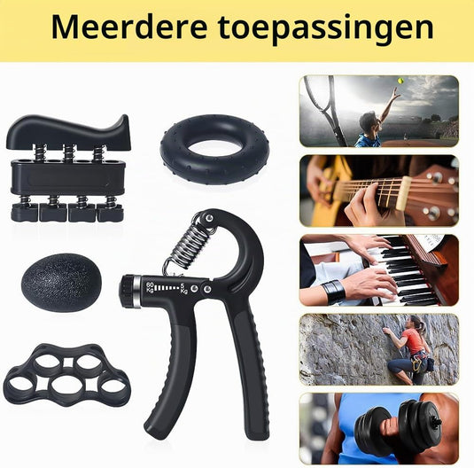 Handtrainer set 5-delig met verstelbare weerstand van 5 tot 60 kg voor hand- en vingerkracht – griptraining – onderarmtraining - happygetfit.com