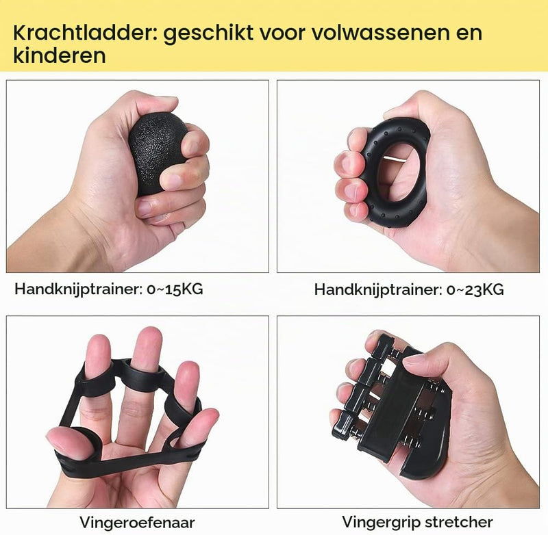 Laad afbeelding in Galerijviewer, Handtrainer set 5-delig met verstelbare weerstand van 5 tot 60 kg voor hand- en vingerkracht – griptraining – onderarmtraining - happygetfit.com
