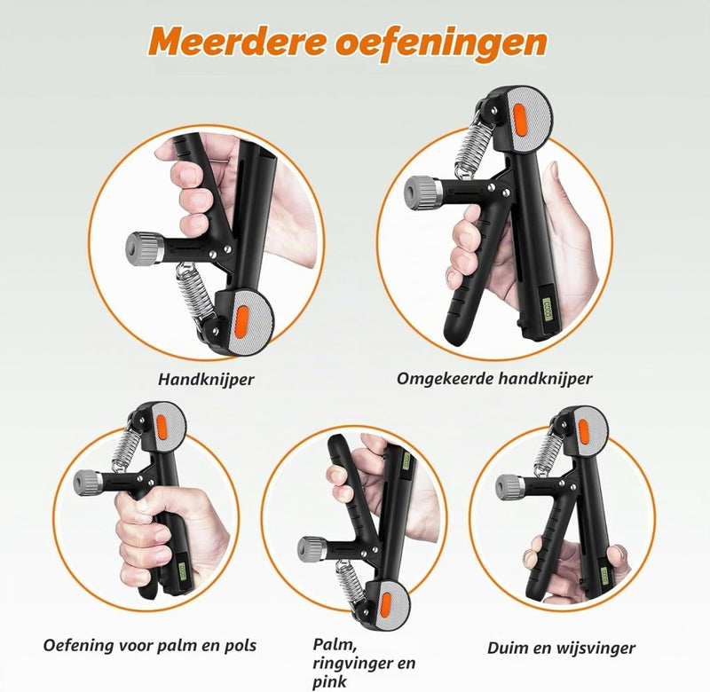 Bild im Galerie-Viewer laden, Handtrainerset 5-delig met verstelbare weerstand van 5 tot 60 kg en herhalingsteller voor handen vingers en onderarmen – griptrainer – knijpkrachttrainer - happygetfit.com
