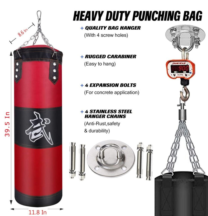 Load image into Gallery viewer, Hanging Punching Bag Set Unfilled, Heavy Boxing Bags Kickboxing Bag for Adults Kids, Youth Boxing Set with Hand Wraps, Punching Bag Hangers, for MMA Muay Thai Karate Taekwondo Training - happygetfit.com
