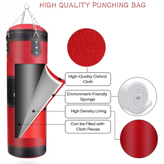 Hanging Punching Bag Set Unfilled, Heavy Boxing Bags Kickboxing Bag for Adults Kids, Youth Boxing Set with Hand Wraps, Punching Bag Hangers, for MMA Muay Thai Karate Taekwondo Training - happygetfit.com