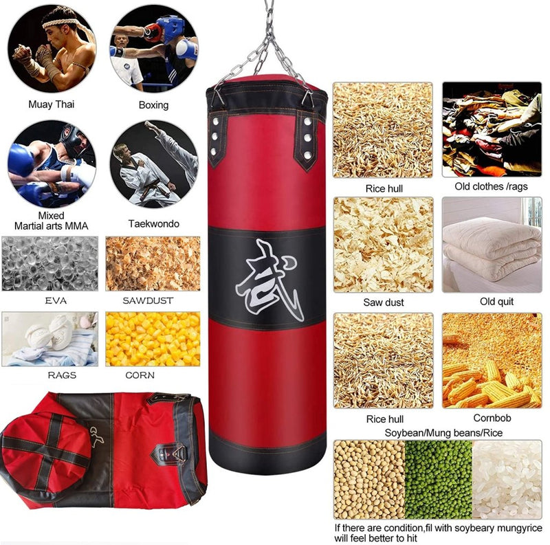 Load image into Gallery viewer, Hanging Punching Bag Set Unfilled, Heavy Boxing Bags Kickboxing Bag for Adults Kids, Youth Boxing Set with Hand Wraps, Punching Bag Hangers, for MMA Muay Thai Karate Taekwondo Training - happygetfit.com
