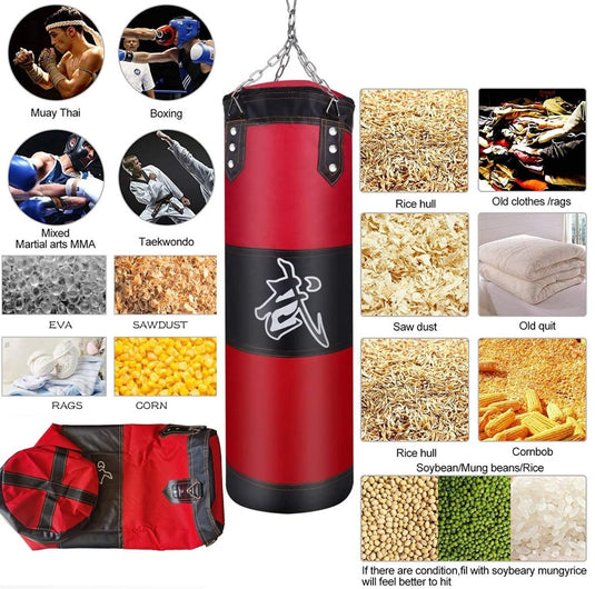 Hanging Punching Bag Set Unfilled, Heavy Boxing Bags Kickboxing Bag for Adults Kids, Youth Boxing Set with Hand Wraps, Punching Bag Hangers, for MMA Muay Thai Karate Taekwondo Training - happygetfit.com