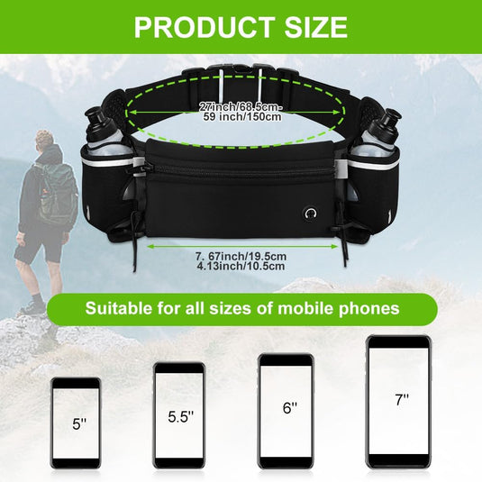 Hardloop heuptas met 2 drinkflessen van 190 ml en verstelbare band voor sport wandelen en fietsen – drinkgordel – running belt - happygetfit.com