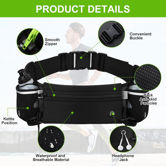 Hardloop heuptas met 2 drinkflessen van 190 ml en verstelbare band voor sport wandelen en fietsen – drinkgordel – running belt - happygetfit.com