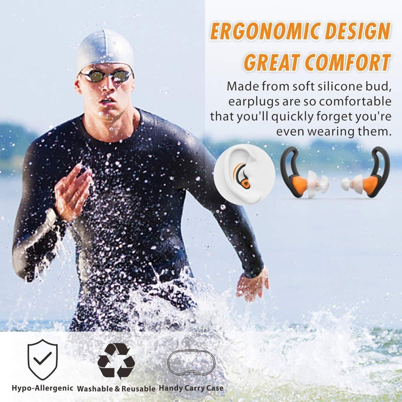 Laad afbeelding in Galerijviewer, Hearprotek oordopjes voor zwemmen, 2 paar gehoorbescherming, waterbescherming oordopjes voor douche, zwemmen, surfen (oranje) - happygetfit.com
