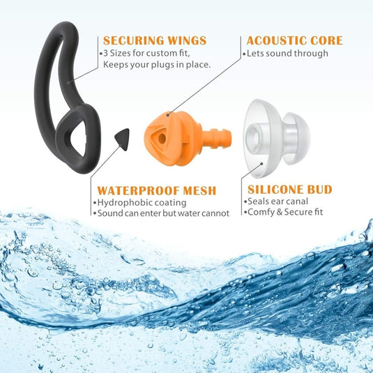 Hearprotek oordopjes voor zwemmen, 2 paar gehoorbescherming, waterbescherming oordopjes voor douche, zwemmen, surfen (oranje) - happygetfit.com