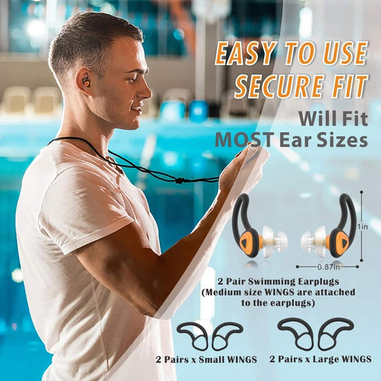 Hearprotek oordopjes voor zwemmen, 2 paar gehoorbescherming, waterbescherming oordopjes voor douche, zwemmen, surfen (oranje) - happygetfit.com
