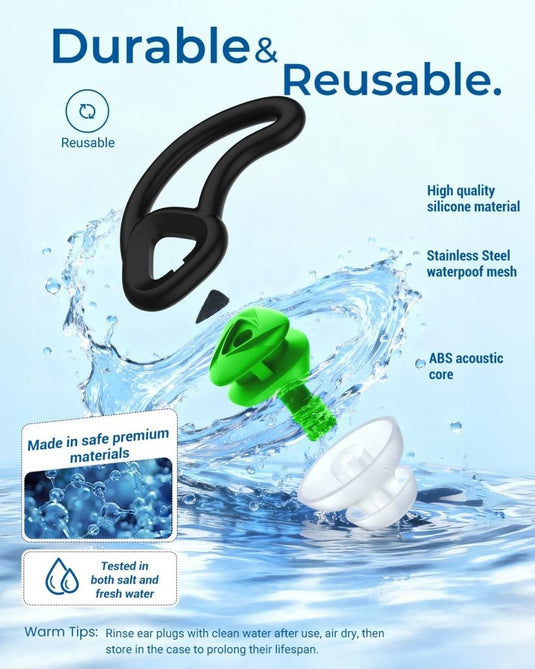 Hearprotek oordopjes voor zwemmen, 2 paar gehoorbescherming, waterbescherming oordopjes voor douche, zwemmen, surfen (oranje) - happygetfit.com