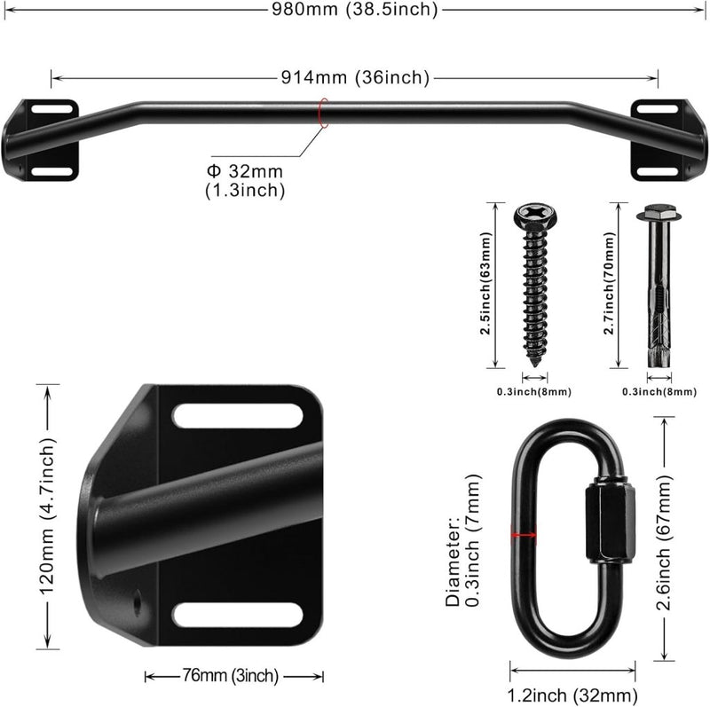 Załaduj obraz do przeglądarki galerii, Heavy-duty optrekstang voor wand en balk tot 227 kg met accessoireringen – pull-up bar – krachttraining - happygetfit.com
