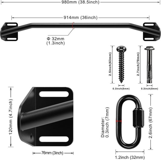 Heavy-duty optrekstang voor wand en balk tot 227 kg met accessoireringen – pull-up bar – krachttraining - happygetfit.com