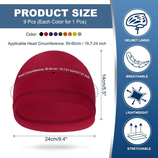 Helm liner skull cap ademend (9 stuks) - Zweetafvoerende onderhelm muts - Wielrennen motorfiets hardlopen mutsen - happygetfit.com