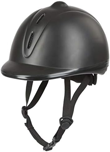Load image into Gallery viewer, Onze paardrijhelm heeft een polycarbonaat helmschaal in zwart met geavanceerd ventilatiesysteem en verstelbare kinriem voor ultiem comfort.
