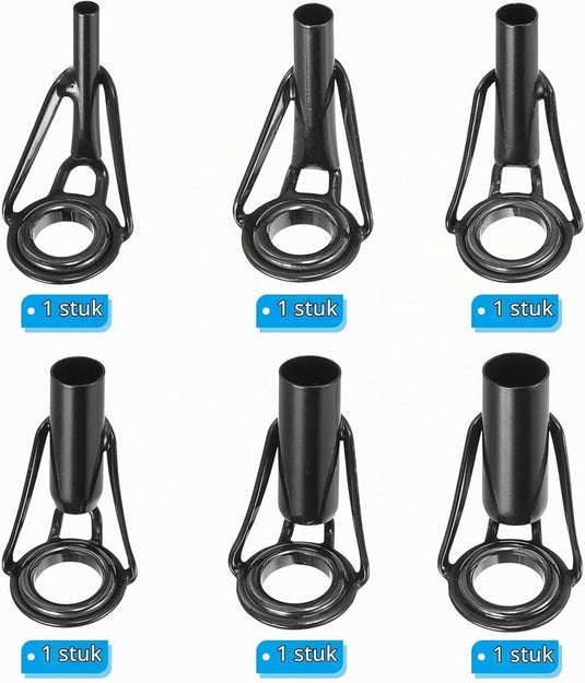 Hengel topogen reparatieset 6 stuks 2-6 mm van roestvrij staal zwart – hengeltop geleiders – visaccessoires - happygetfit.com