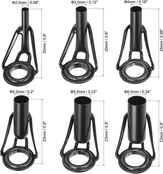 Hengel topogen reparatieset 6 stuks 2-6 mm van roestvrij staal zwart – hengeltop geleiders – visaccessoires - happygetfit.com