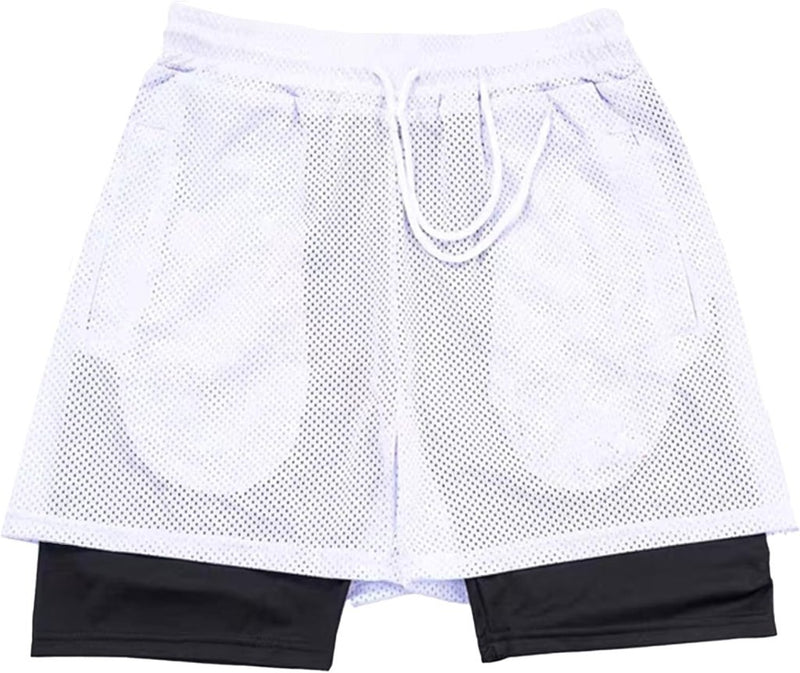 Załaduj obraz do przeglądarki galerii, Heren 2-in-1 sportshort met compressiebroek en zakken – trainingsshort – hardloopbroek - happygetfit.com
