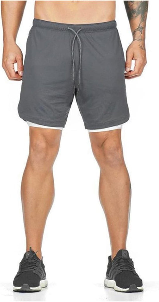 Heren 2-in-1 sportshort met compressiebroek en zakken – trainingsshort – hardloopbroek - happygetfit.com