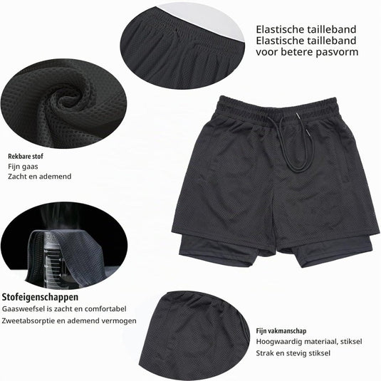 Heren 2-in-1 sportshort met compressiebroek en zakken – trainingsshort – hardloopbroek - happygetfit.com