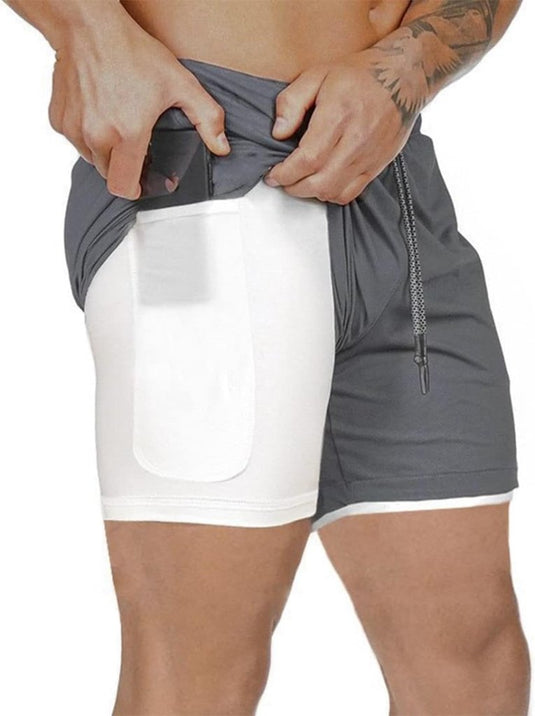 Heren 2-in-1 sportshort met compressiebroek en zakken – trainingsshort – hardloopbroek - happygetfit.com