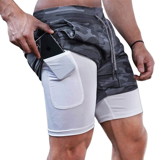 Heren 2-in-1 sportshort met compressiebroek en zakken – trainingsshort – hardloopbroek - happygetfit.com