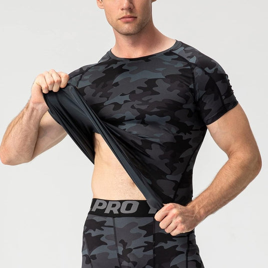 Heren compressieshirt korte mouwen functioneel shirt sneldrogend loopshirt sportshirt fitnessshirt voor mannen - happygetfit.com
