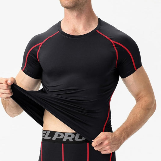 Heren compressieshirt korte mouwen functioneel shirt sneldrogend loopshirt sportshirt fitnessshirt voor mannen - happygetfit.com