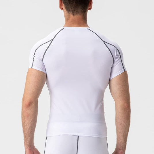 Heren compressieshirt korte mouwen functioneel shirt sneldrogend loopshirt sportshirt fitnessshirt voor mannen - happygetfit.com