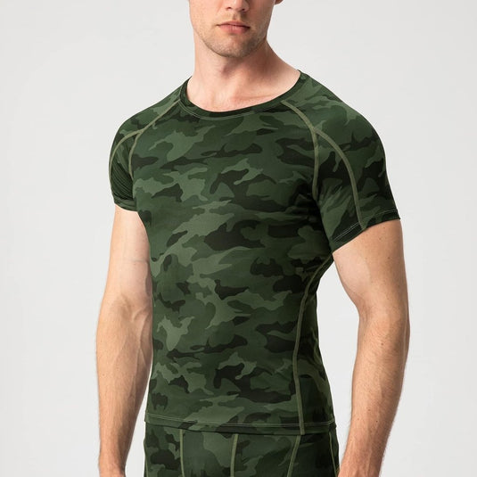 Heren compressieshirt korte mouwen functioneel shirt sneldrogend loopshirt sportshirt fitnessshirt voor mannen - happygetfit.com