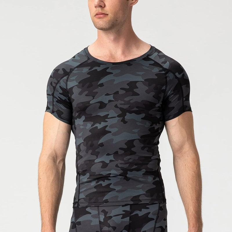 Laad afbeelding in Galerijviewer, Heren compressieshirt korte mouwen functioneel shirt sneldrogend loopshirt sportshirt fitnessshirt voor mannen - happygetfit.com
