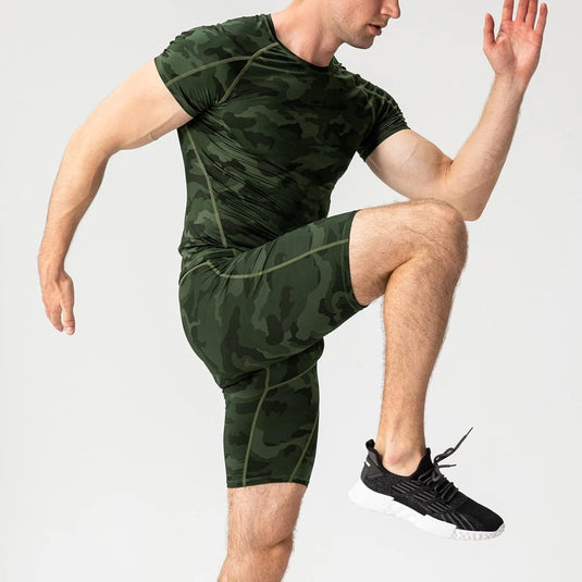 Heren compressieshirt korte mouwen functioneel shirt sneldrogend loopshirt sportshirt fitnessshirt voor mannen - happygetfit.com