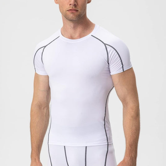 Heren compressieshirt korte mouwen functioneel shirt sneldrogend loopshirt sportshirt fitnessshirt voor mannen - happygetfit.com