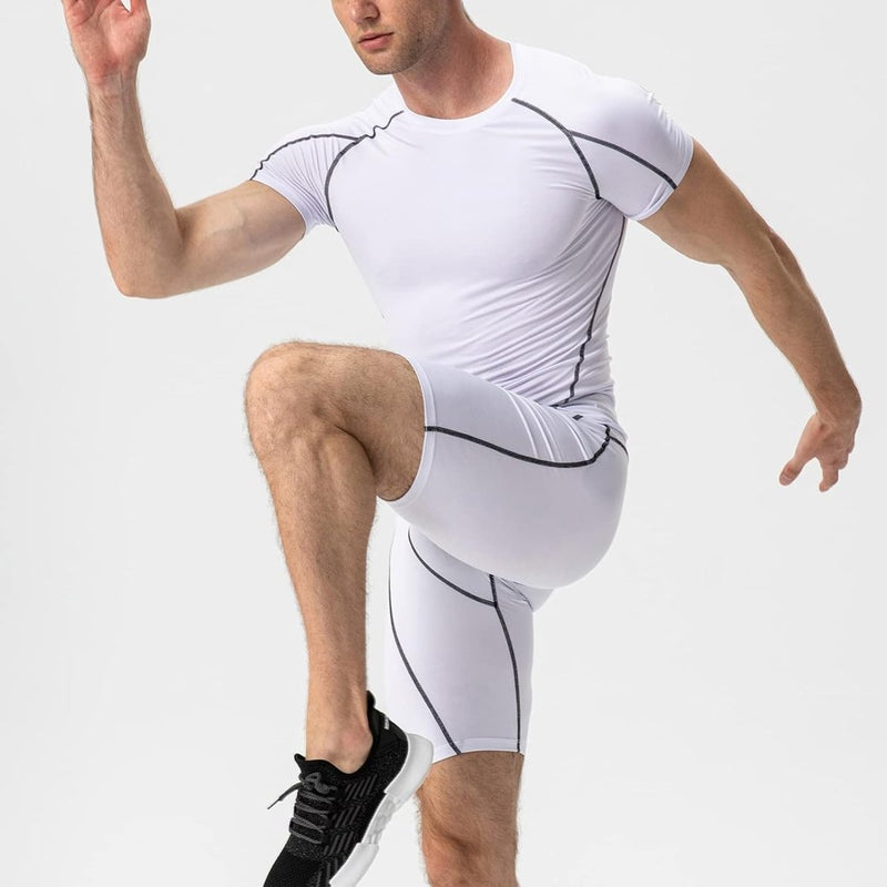 Laad afbeelding in Galerijviewer, Heren compressieshirt korte mouwen functioneel shirt sneldrogend loopshirt sportshirt fitnessshirt voor mannen - happygetfit.com
