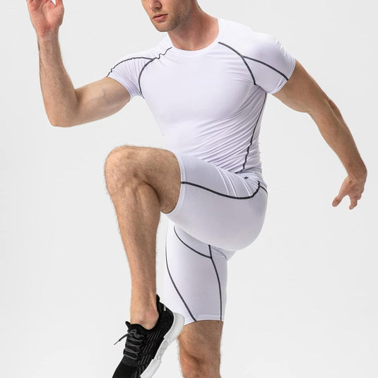 Heren compressieshirt korte mouwen functioneel shirt sneldrogend loopshirt sportshirt fitnessshirt voor mannen - happygetfit.com