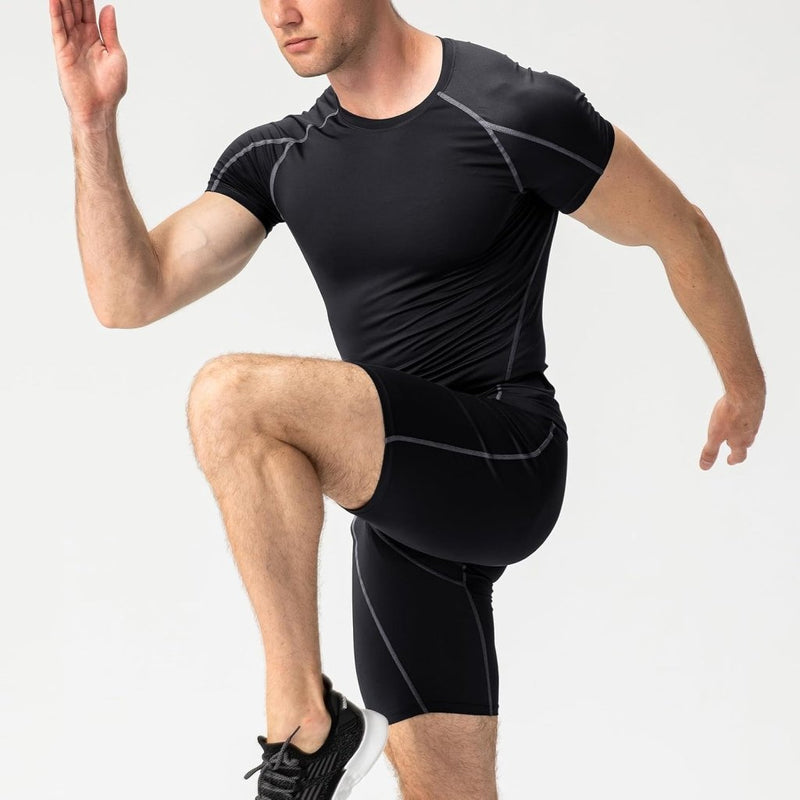 Laad afbeelding in Galerijviewer, Heren compressieshirt korte mouwen functioneel shirt sneldrogend loopshirt sportshirt fitnessshirt voor mannen - happygetfit.com
