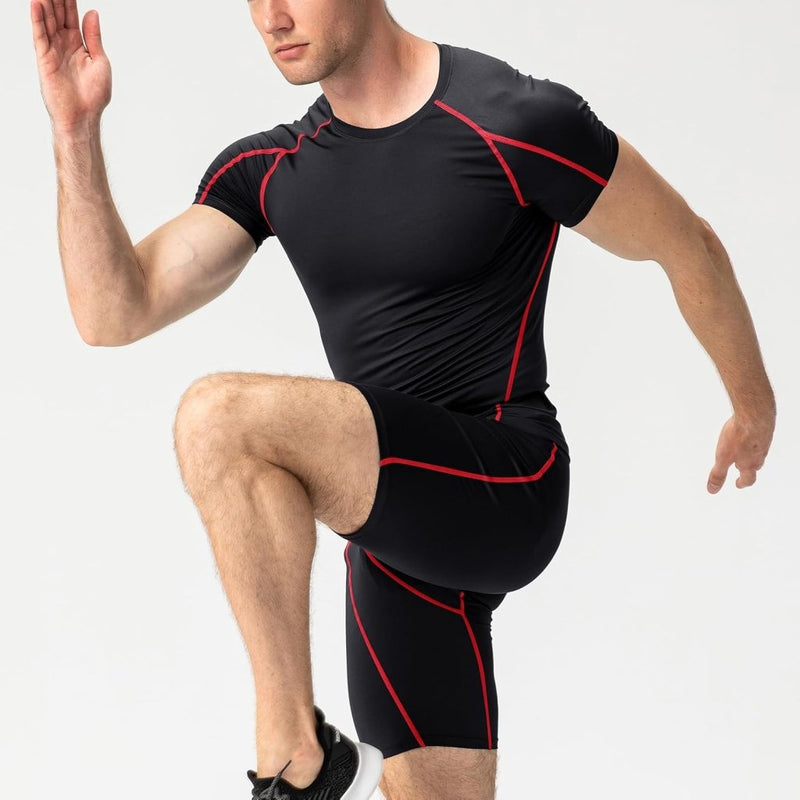Laad afbeelding in Galerijviewer, Heren compressieshirt korte mouwen functioneel shirt sneldrogend loopshirt sportshirt fitnessshirt voor mannen - happygetfit.com
