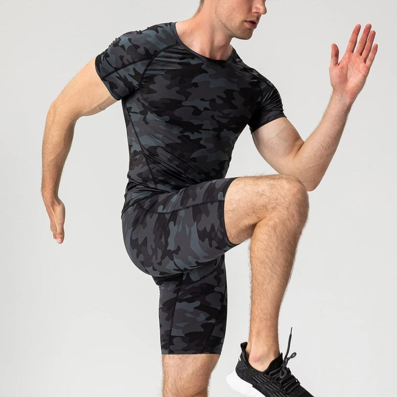 Laad afbeelding in Galerijviewer, Heren compressieshirt korte mouwen functioneel shirt sneldrogend loopshirt sportshirt fitnessshirt voor mannen - happygetfit.com
